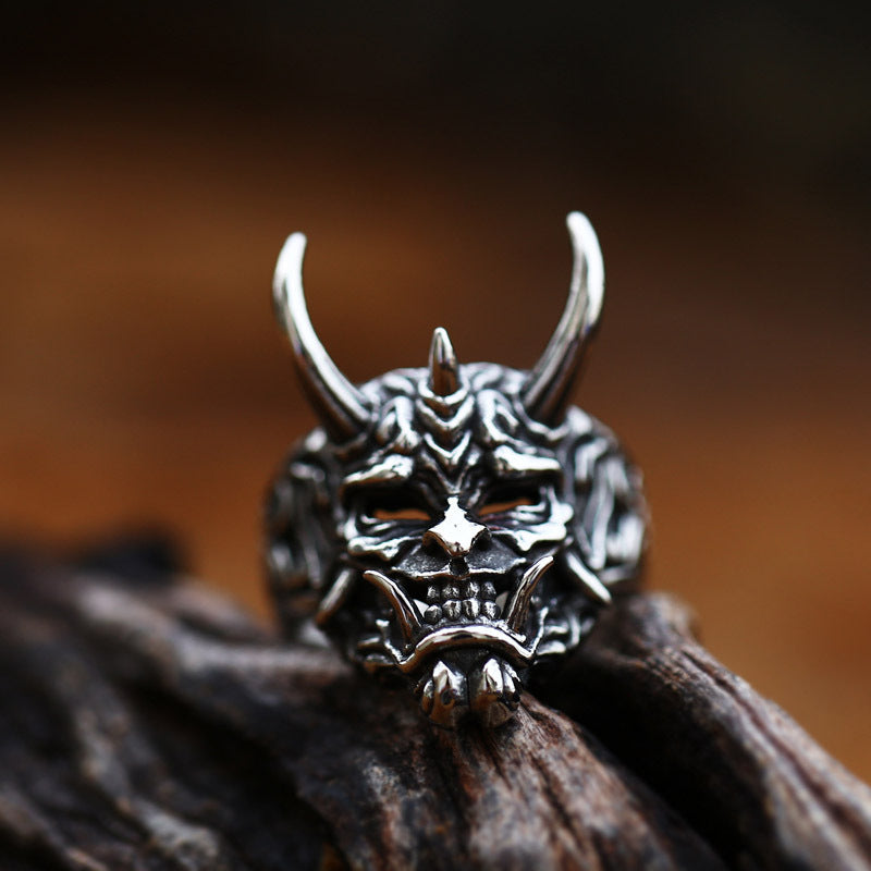 goth Stainless Steel Oni Mask Ring