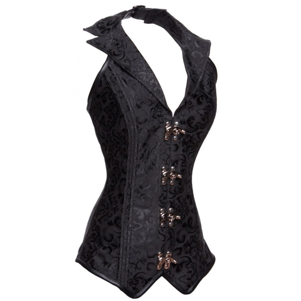 goth Steampunk Black Vest Corset with Collar