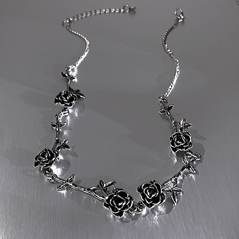 goth Thorn Rose Necklace Womens