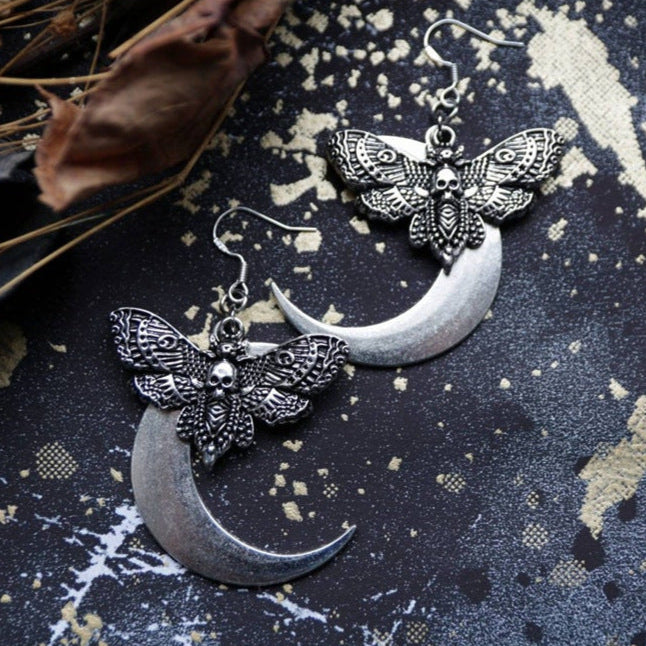 Goth Skull Moth Earrings goth jewelry