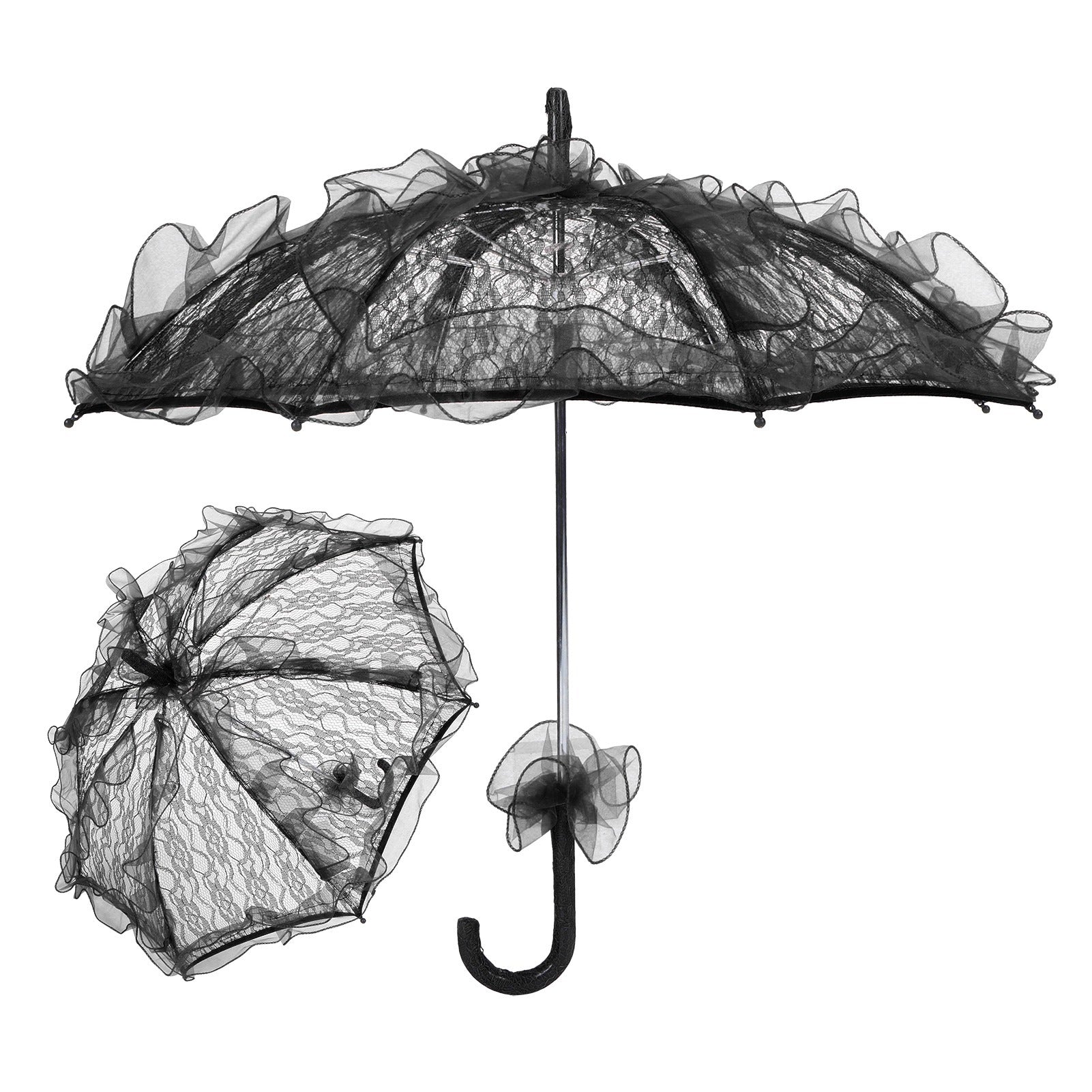 goth lolita Black Ruffle Parasol Umbrella Decorative