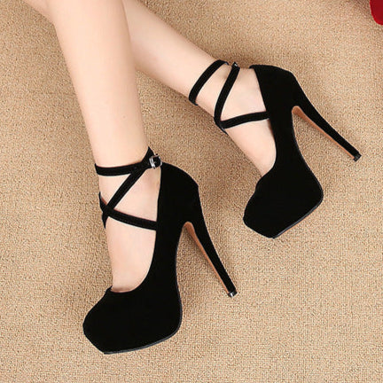 Black Strappy Platforms High Heels