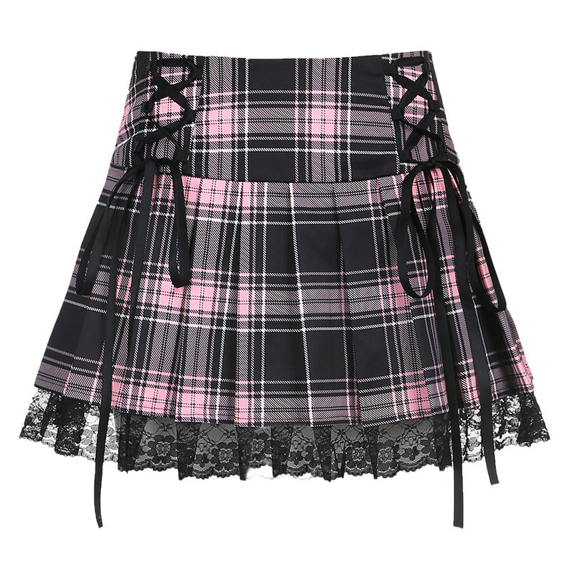 goth Black and White Monochrome Plaid Skirt