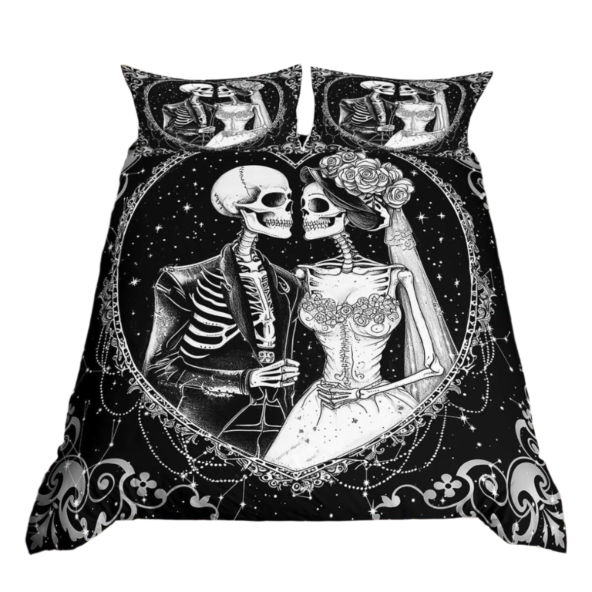 skeleton wedding Goth Skeleton Couple Bedding Set