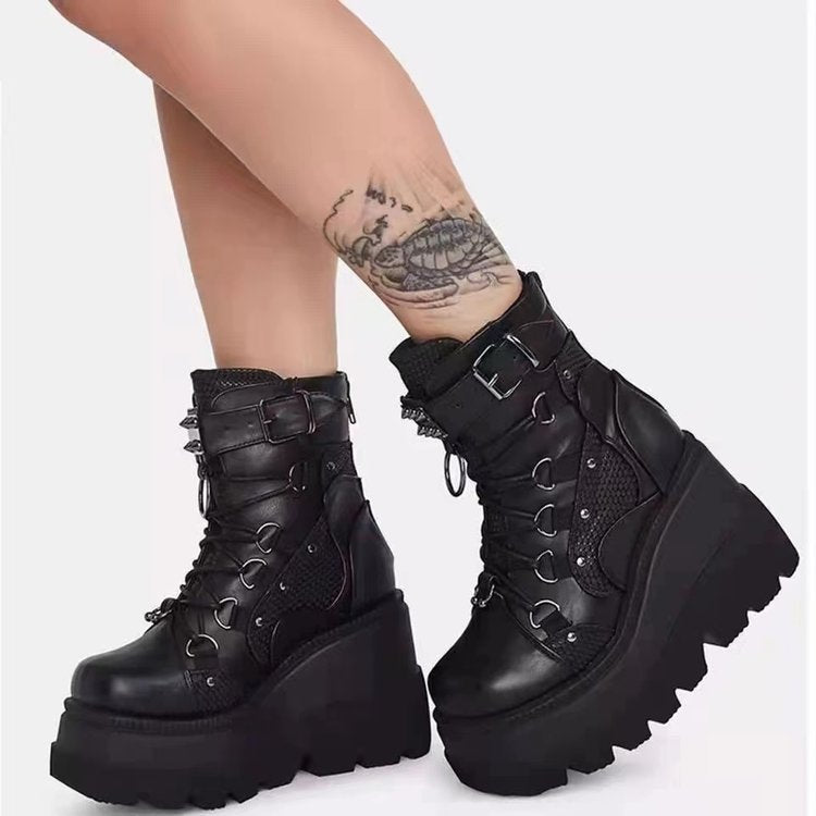 Black Ankle Wedge Platform Boots goth