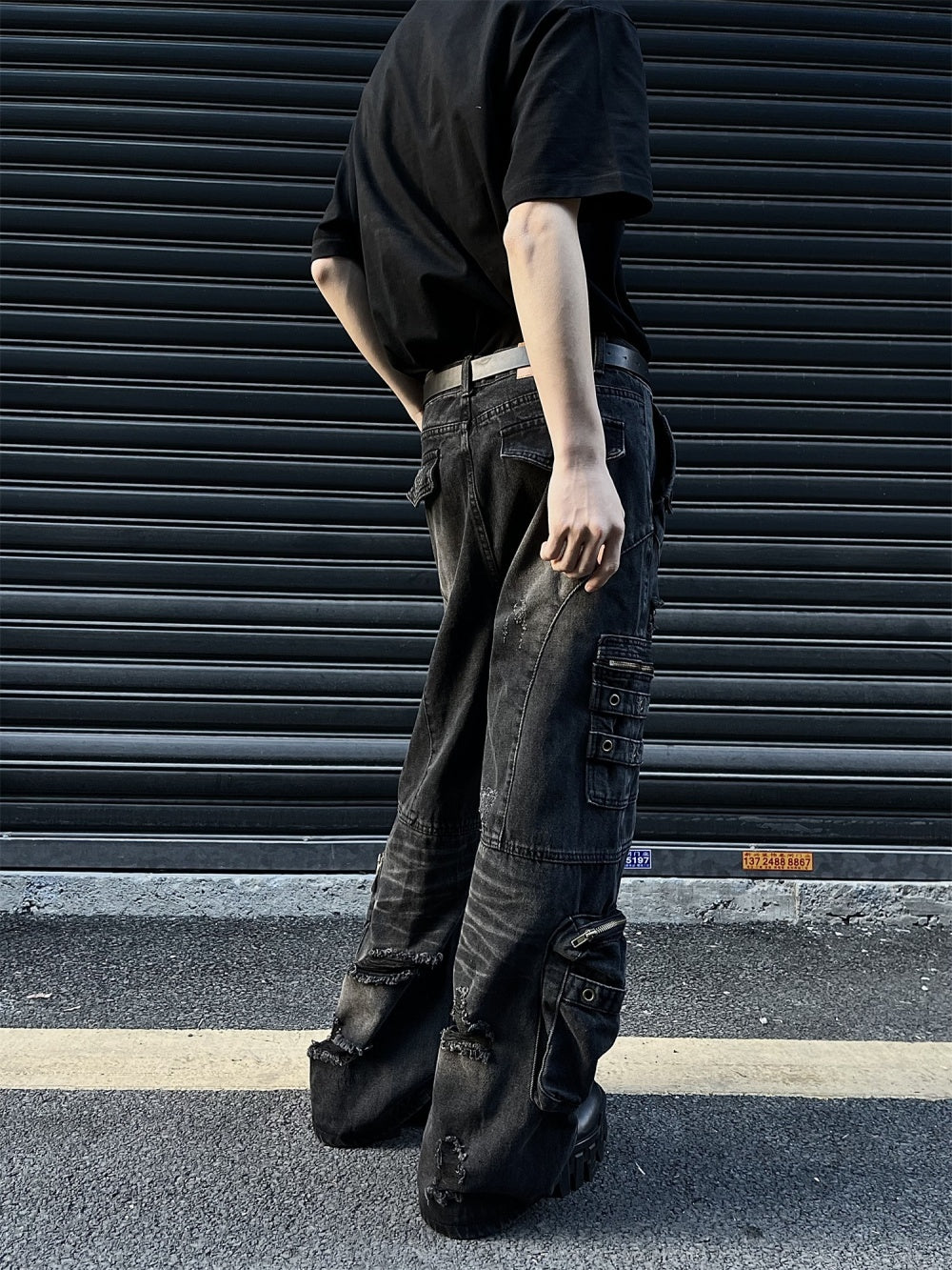 gothic Wide Leg Black Jeans Man