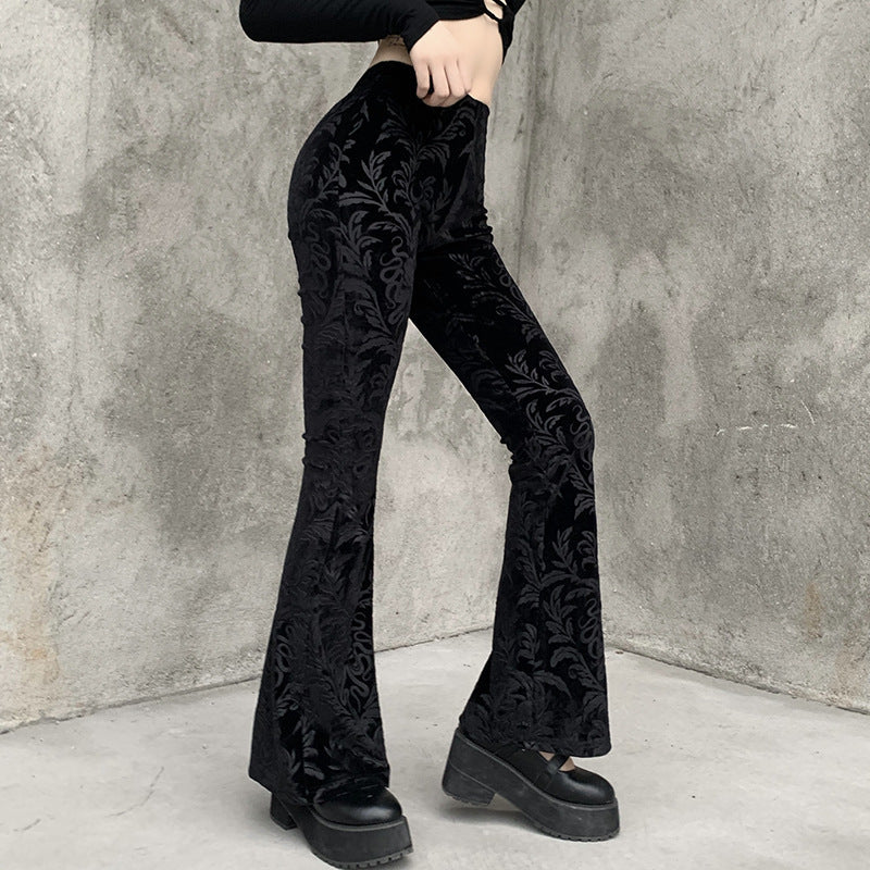 gothic floral Embossed Suede Pants for Women