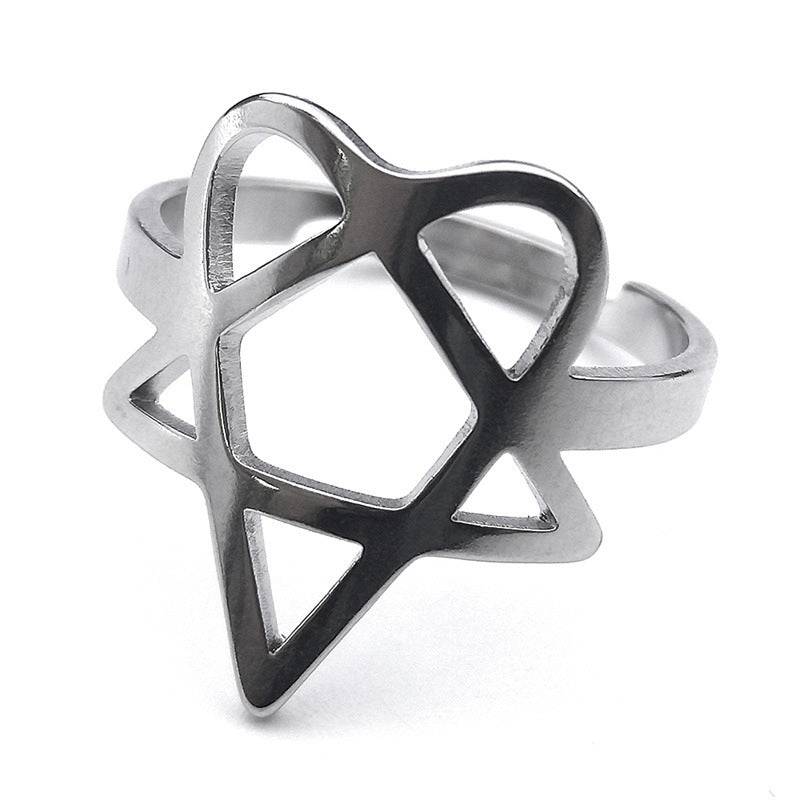 dark fashion emo punk Heart Pentagram Ring Steel Heartagram Ring