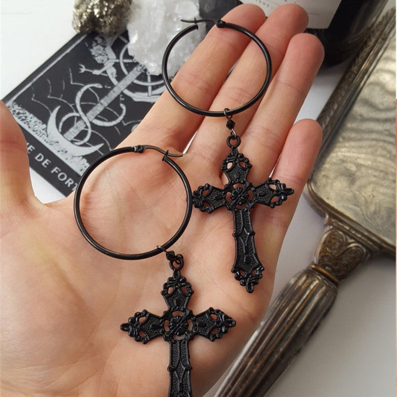 Large Black Cross Earrings for Women gothic