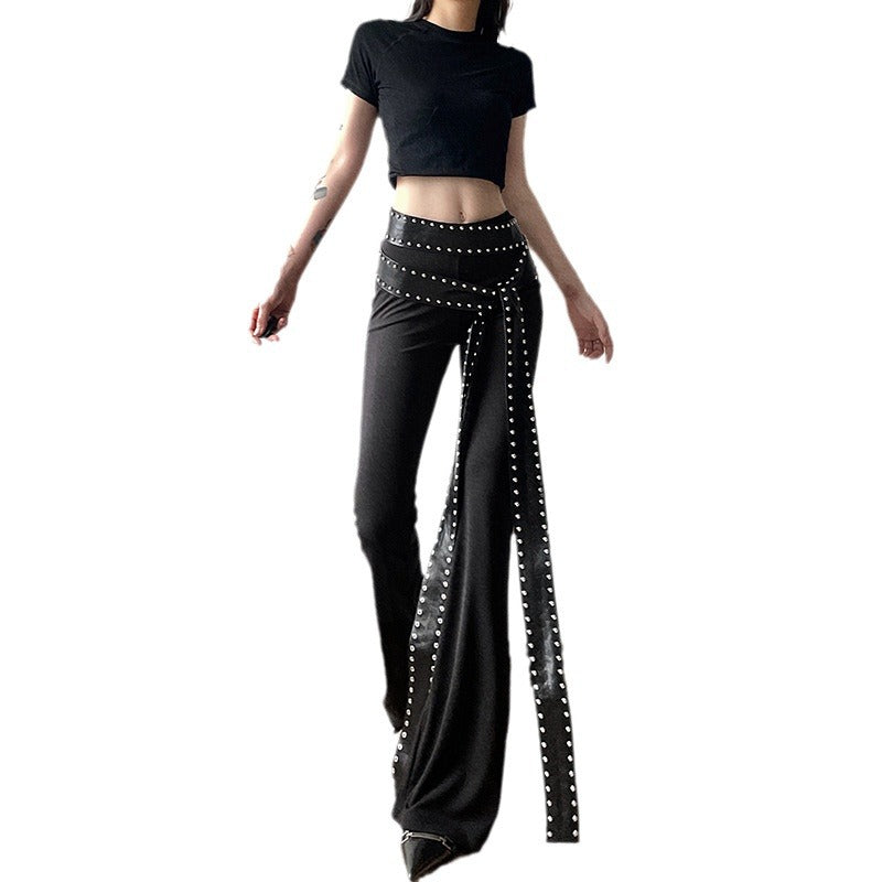 gothic Long Belt Flare Pants
