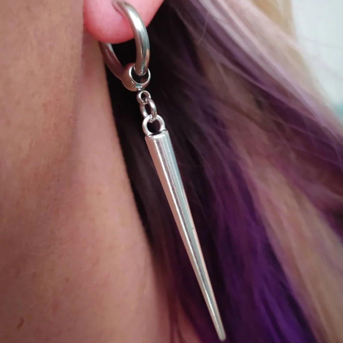 Long Spike Earrings Silver Metal gothic