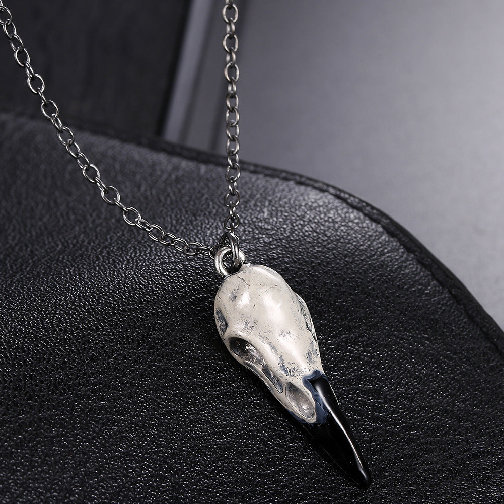 goth Raven Skull Pendant Necklace