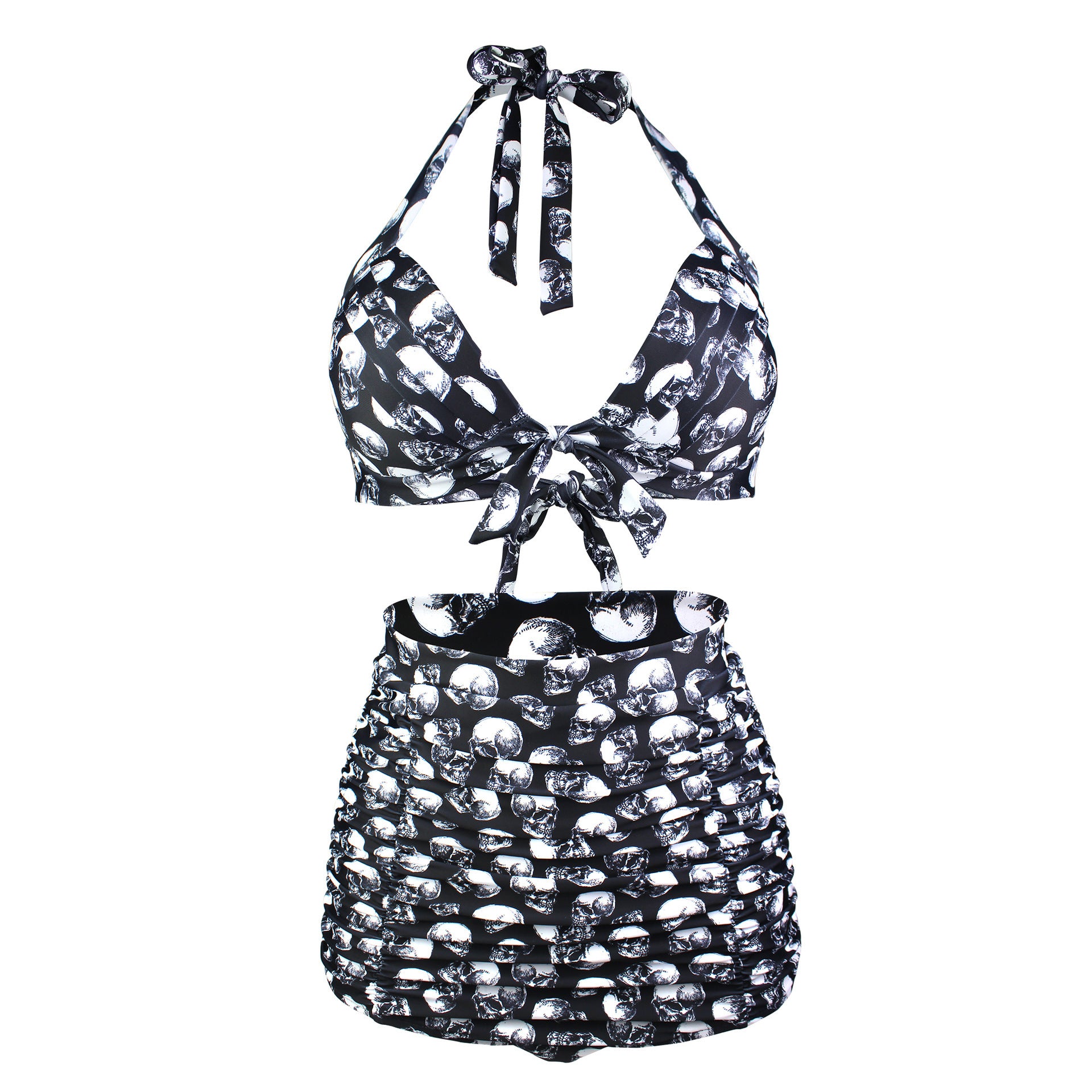 goth Skull Print Bikini Set Push-Up Style shorts