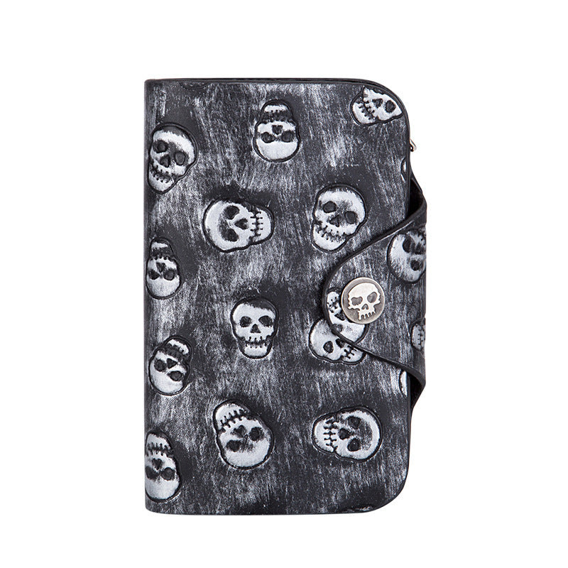 gray Goth Embossed Skull Wallet large long