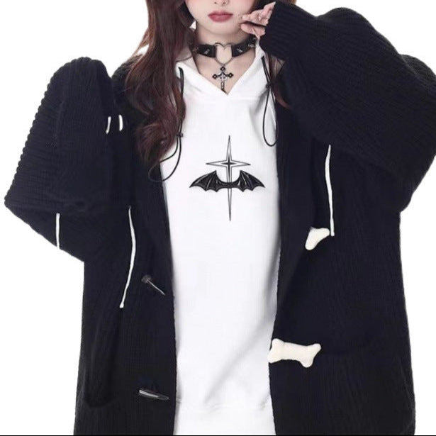 gray Gothic Sweater Cardigan with Bone Buttons