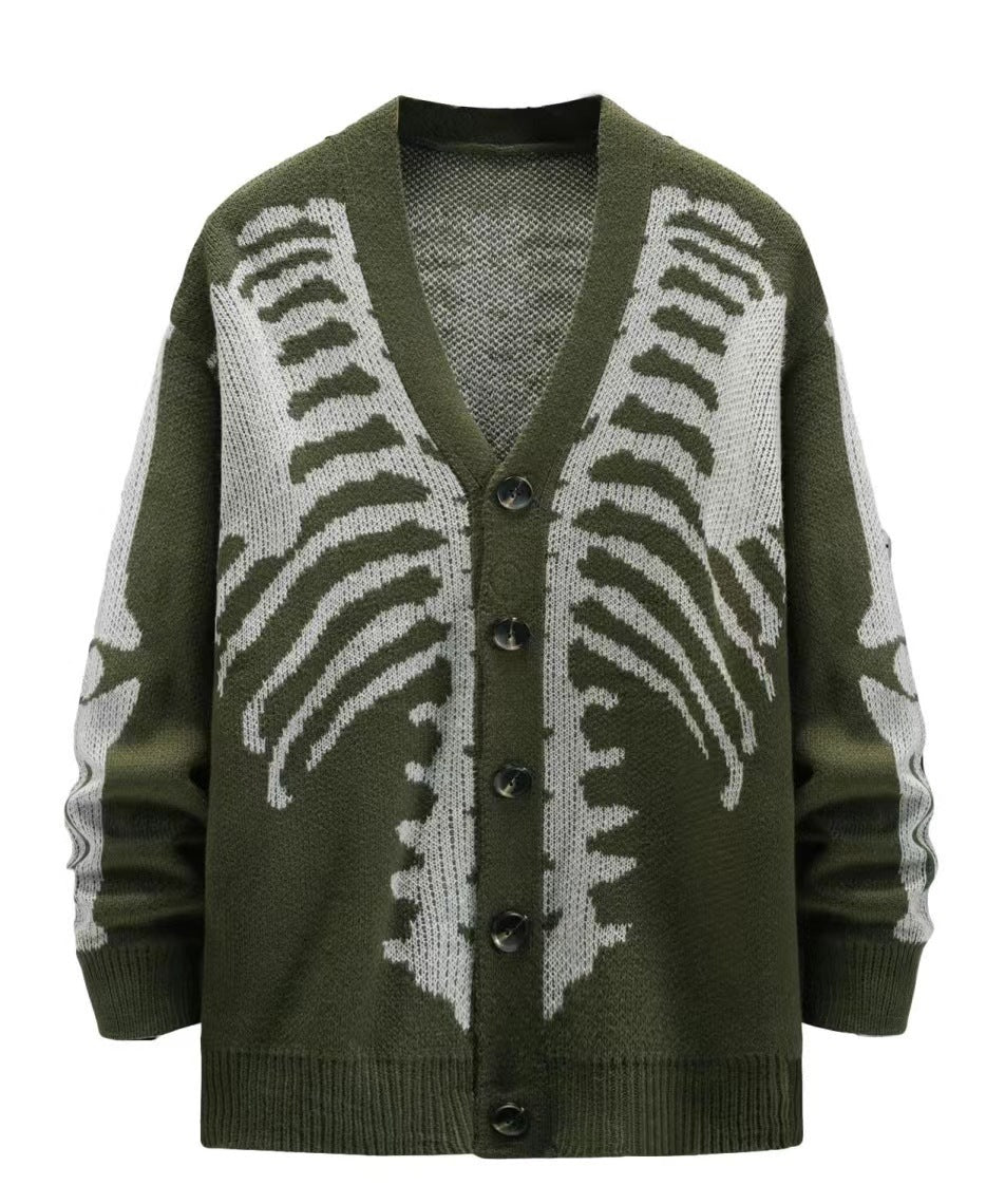 green Skeleton Cardigan Knitted Sweater