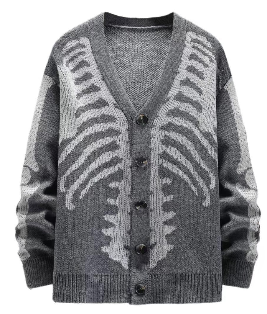Skeleton Cardigan Knitted Sweater gray