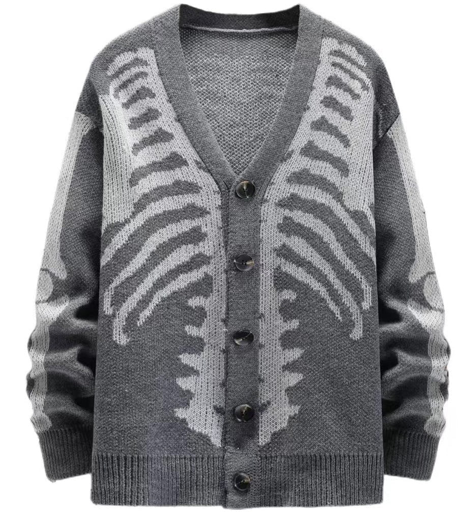 Skeleton Cardigan Knitted Sweater gray