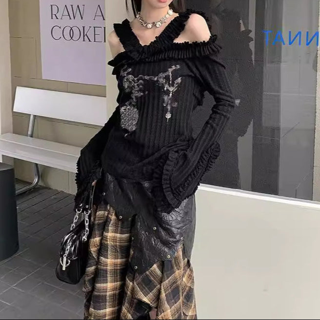 Alternative grunge Knitted Blouse Womens