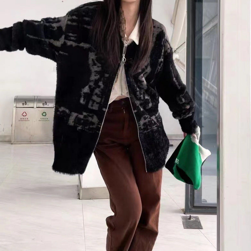grunge Gothic Zip Up Cardigan for Women