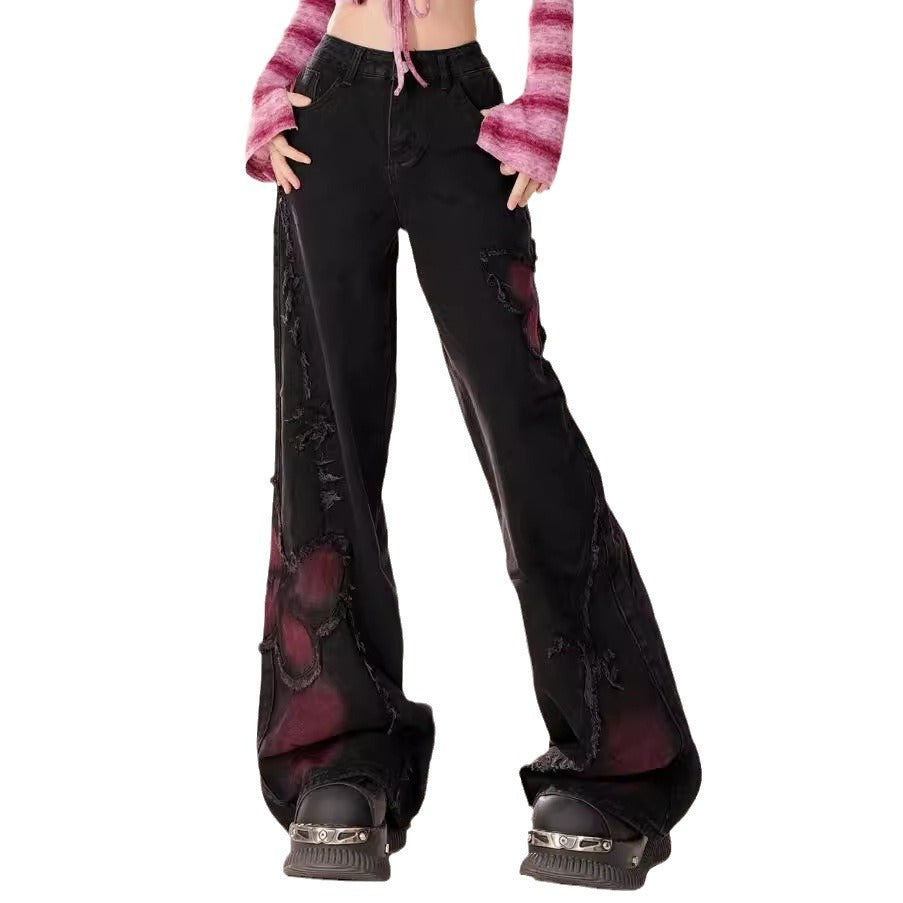 washed out Red-Black Alternative Jeans for Women