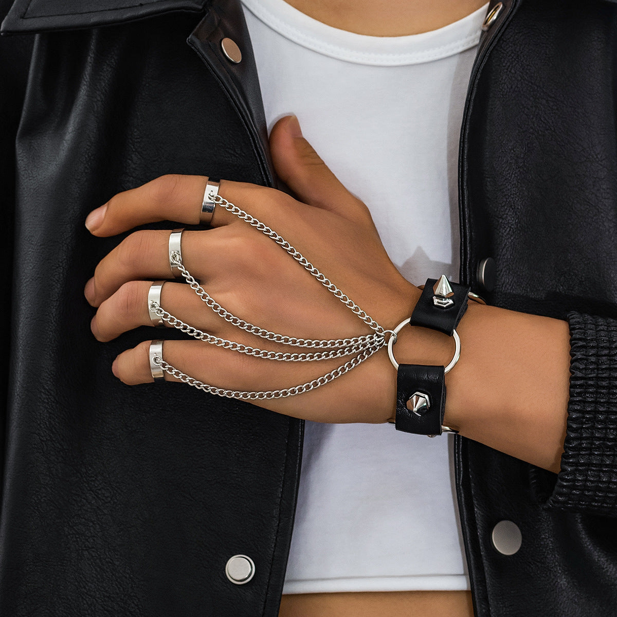 hand cuffs men Punk Slave Bracelet - Handchain with Rings