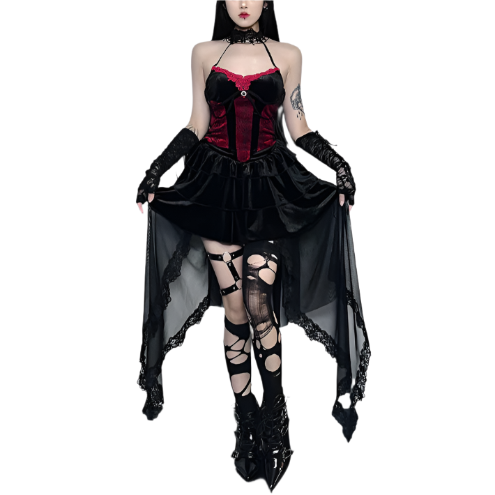sheer Velour Skirt Gothic Black