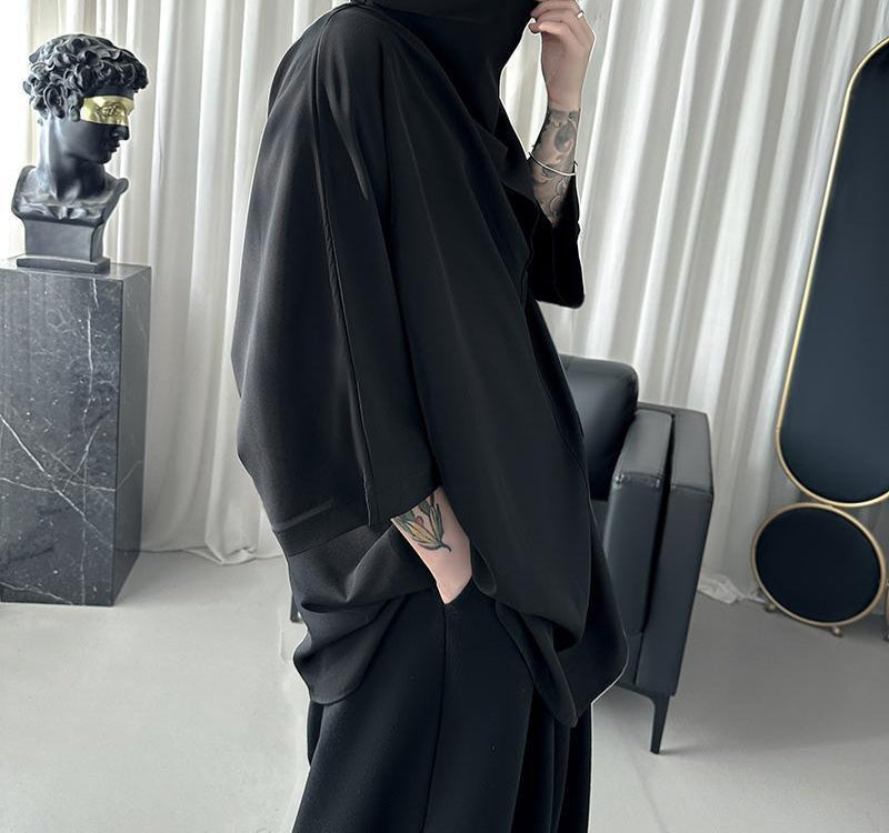 high collar long Gothic Oversized Short Sleeve Shirt