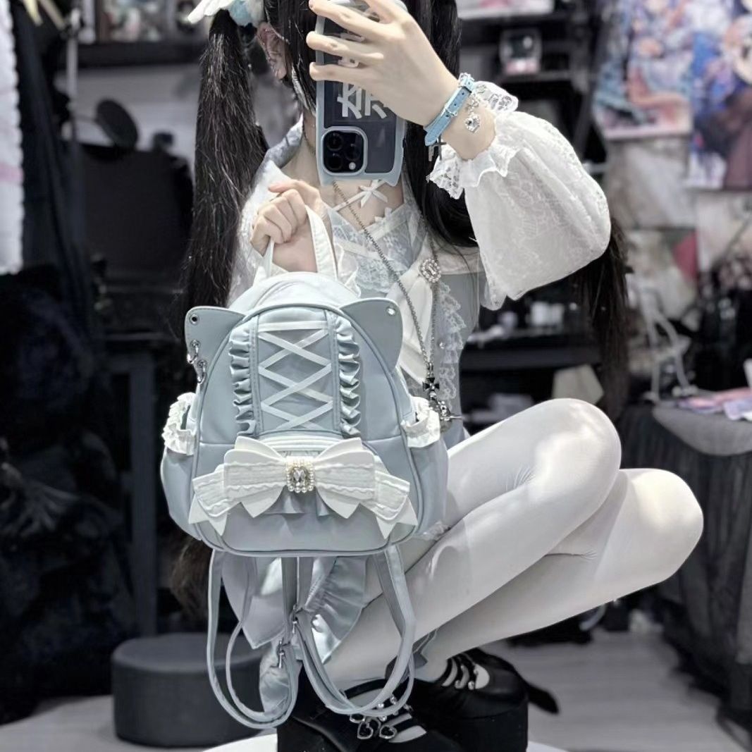 japanese Goth Lolita Cat Backpack with Cat Ears white
