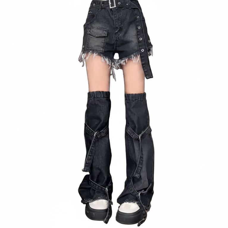 Denim Shorts with Denim Leg Warmers Set