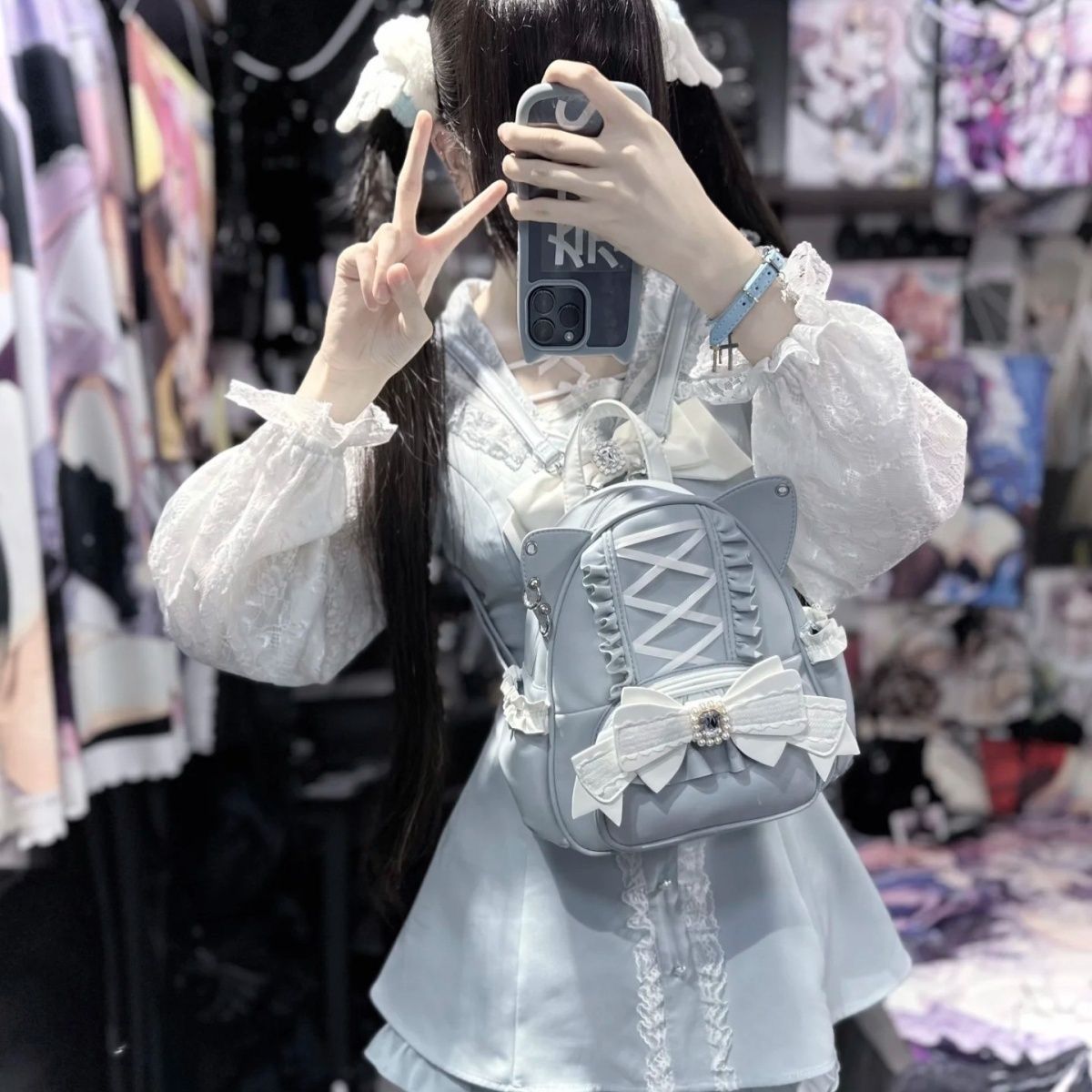 Goth Lolita Cat Backpack with Cat Ears jirai kei