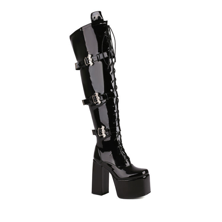 knee high Gothic Bat Buckle Boots for Women