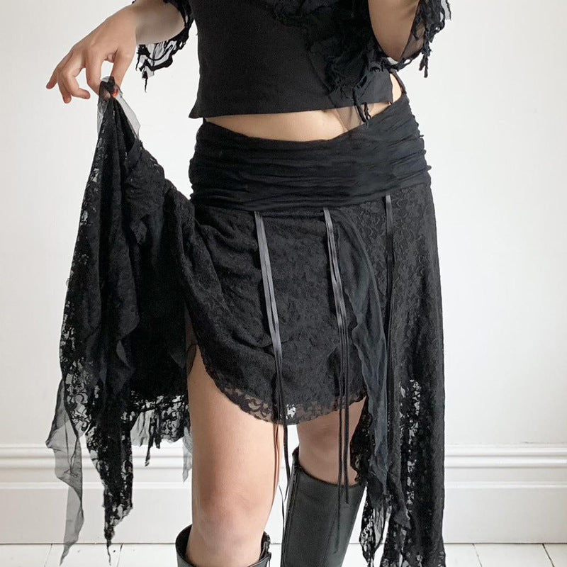 lace Asymmetrical Black Skirt Goth