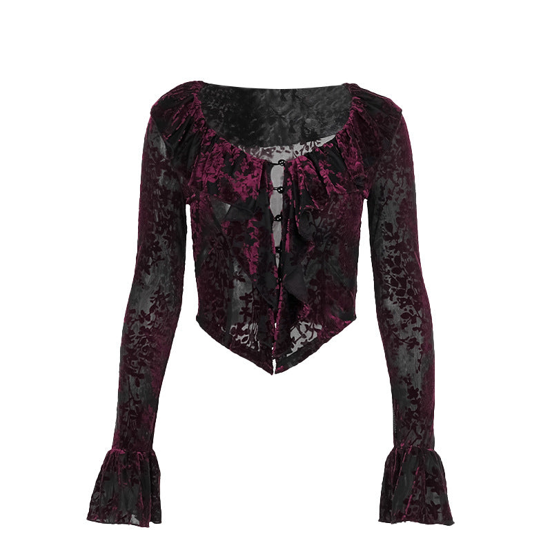 lace Black Purple Gothic Blouse Womens