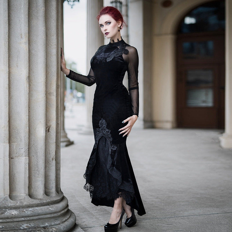 lace Gothic Fishtail Skirt Velvet Black