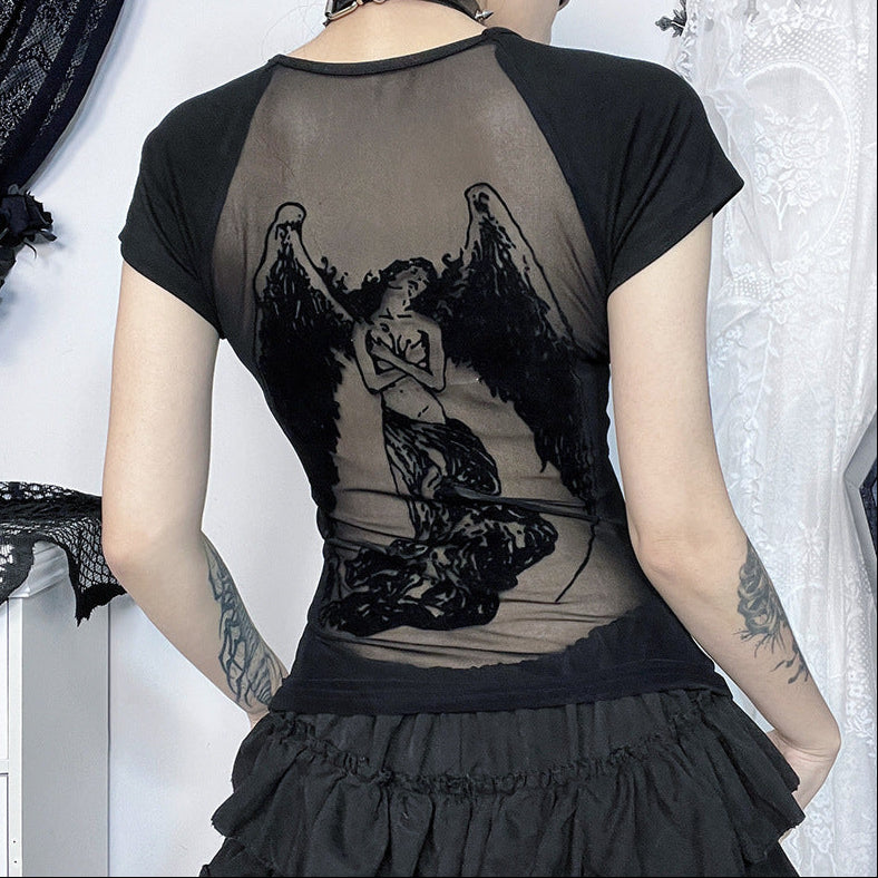 lace Gothic Sheer Backless T-Shirt