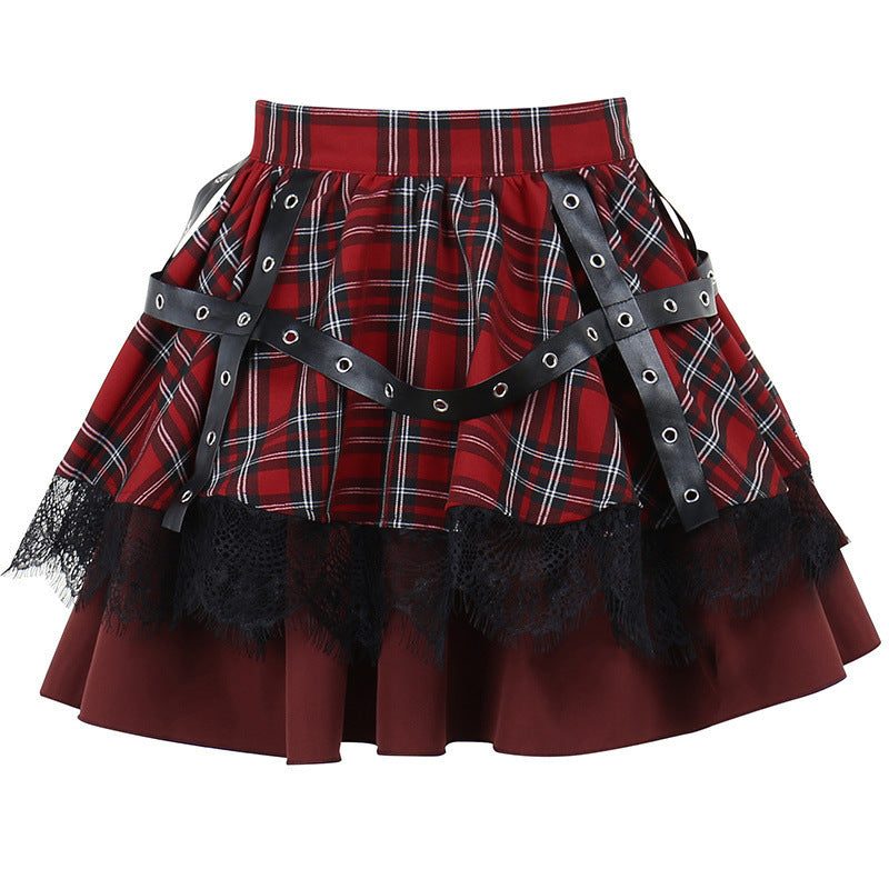 Red Punk Plaid Skirt