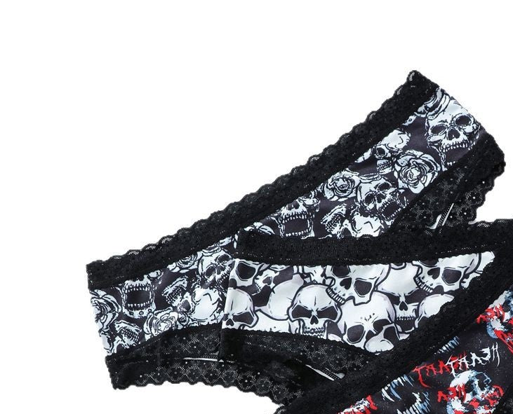 Monochrome Skull Roses Panties lace