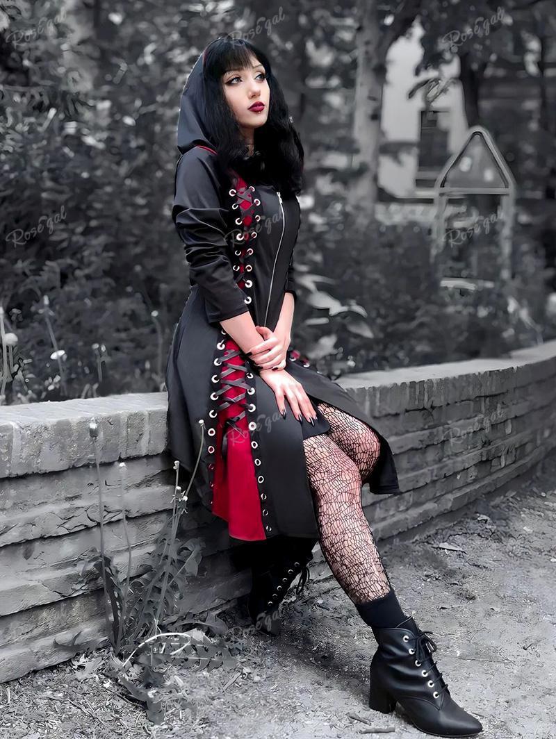 lace up coat Goth Hooded Jacket Dress