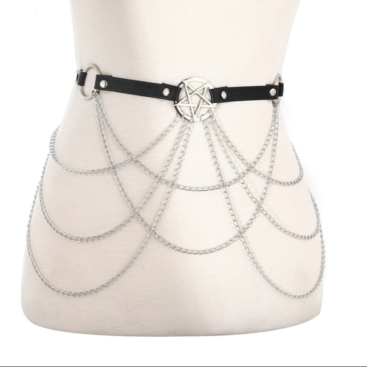 leather Pentagram Body Chain Belt