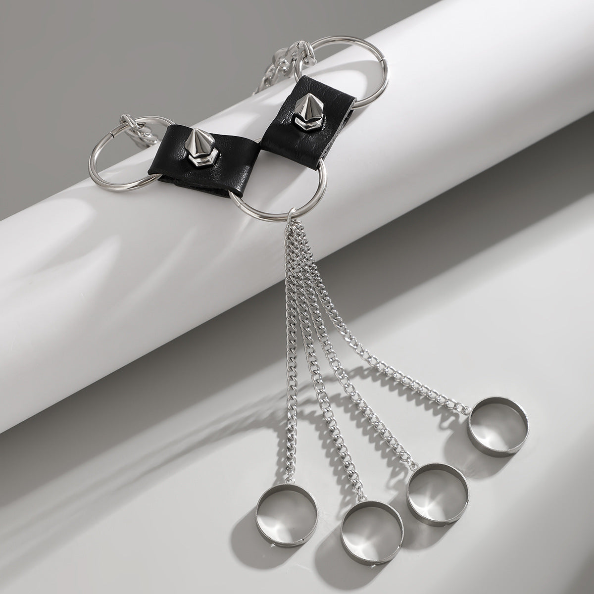 vegan leather Slave Bracelet - Handchain with Rings