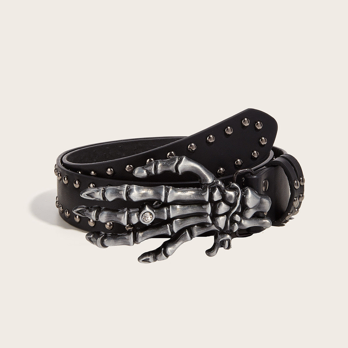 leather Skeleton Hand Belt Black