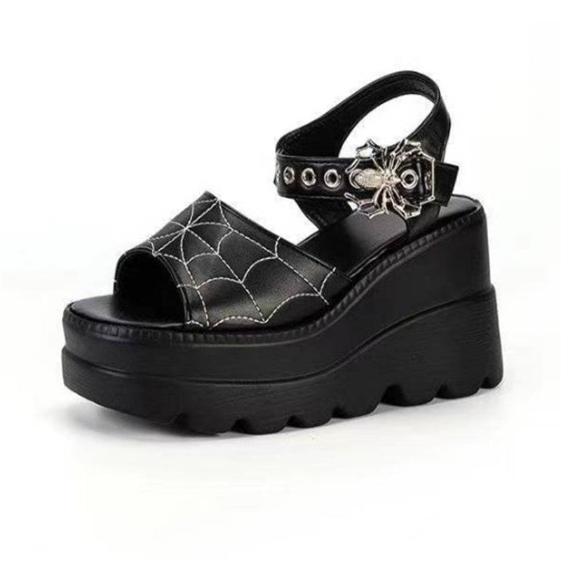 leather Spider Sandals Spider Web Summer Platform Shoes