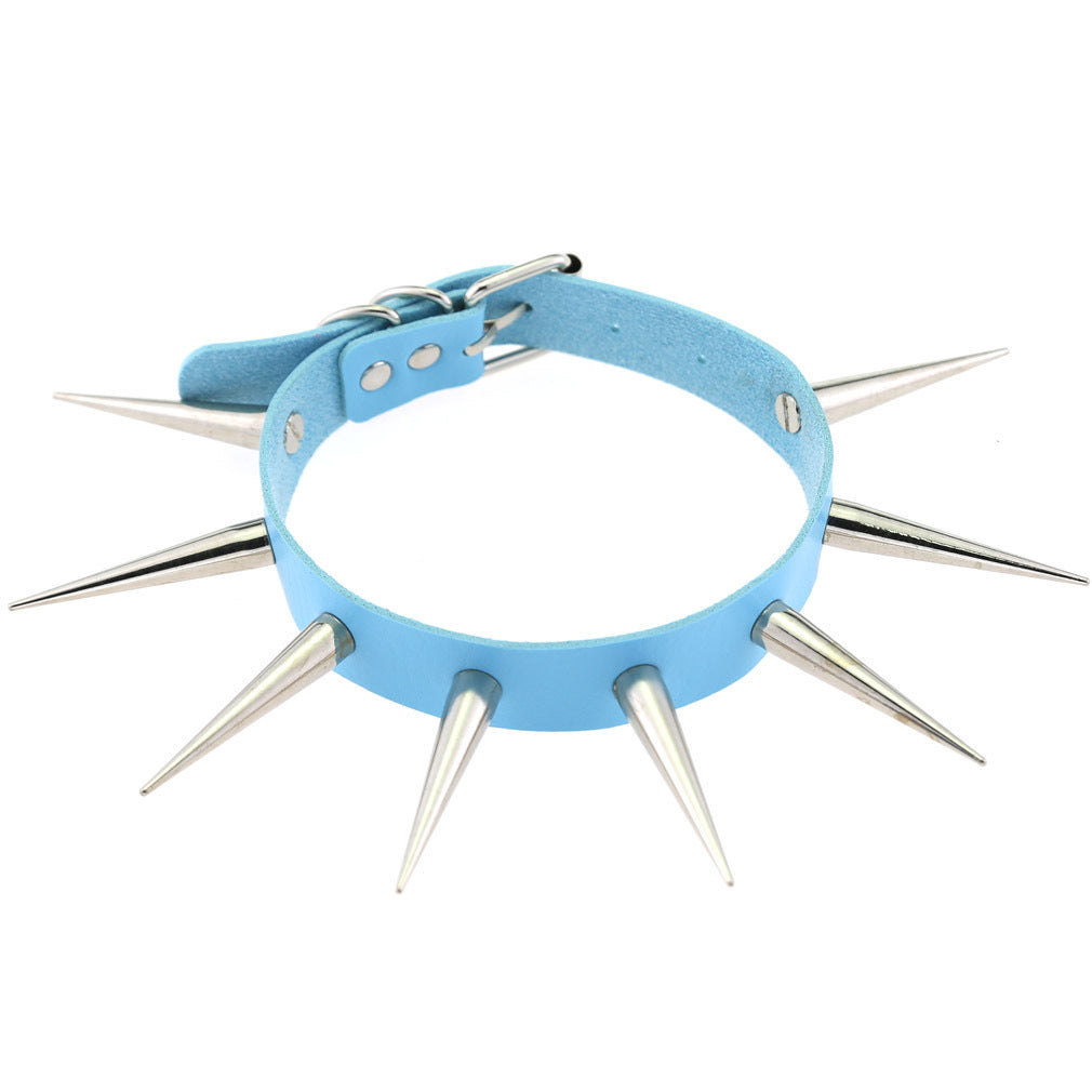 blue Spike Leather Collar