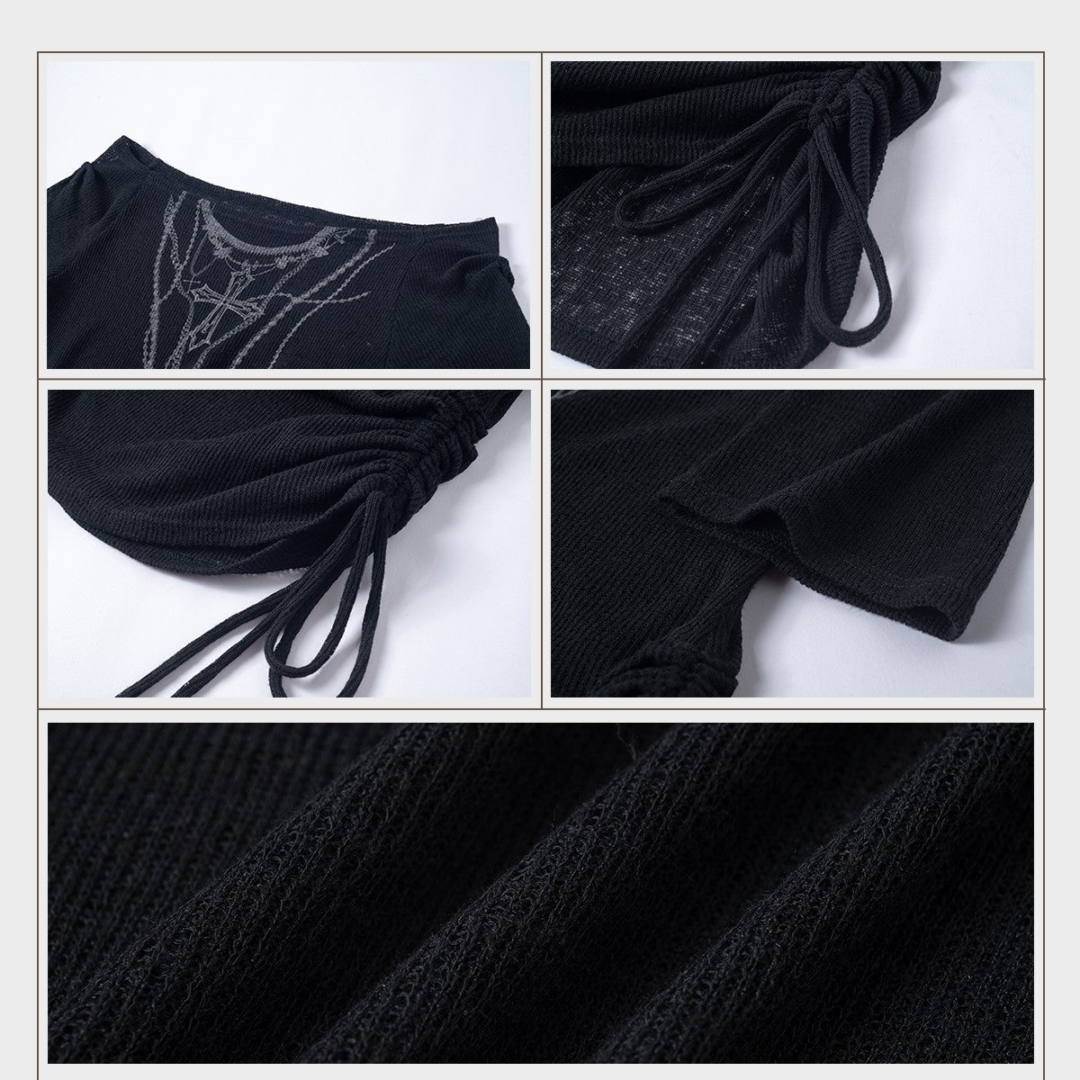long Black Goth Blouse with Cross Print
