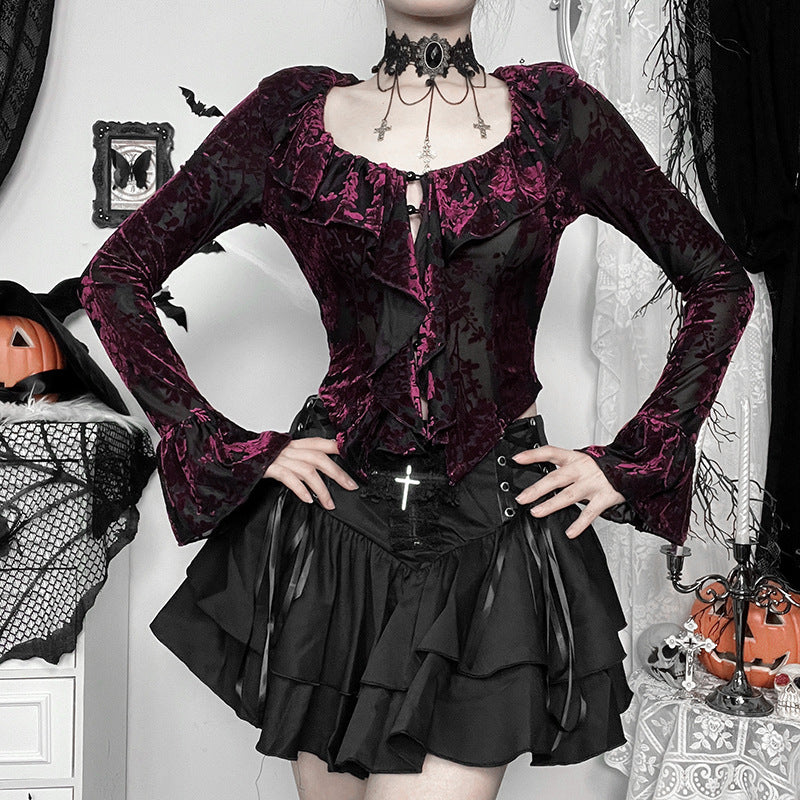Black Purple Gothic Blouse Womens