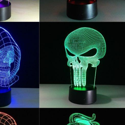 marvel hero The Punisher Skull Light Lamp Glass Hologram