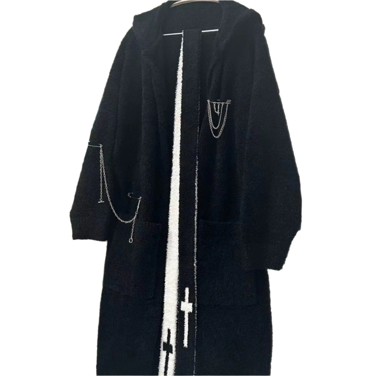 Long Black Gothic Cardigan with Cross Womens maxi