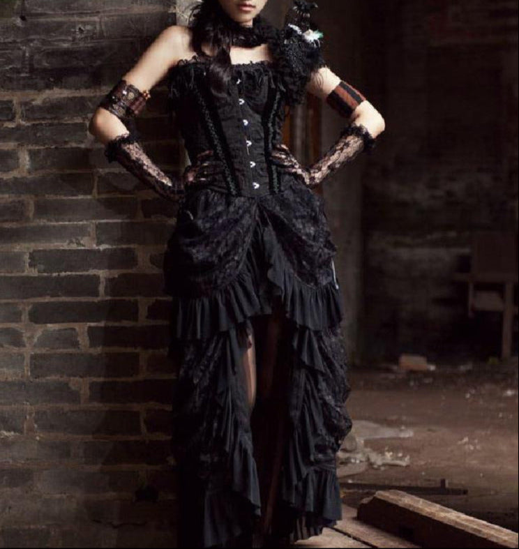 Long Gothic Victorian Skirt Black with Lace