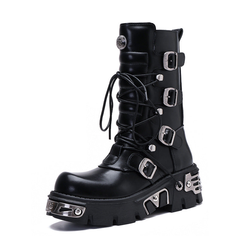men Black Platform Boots Men's